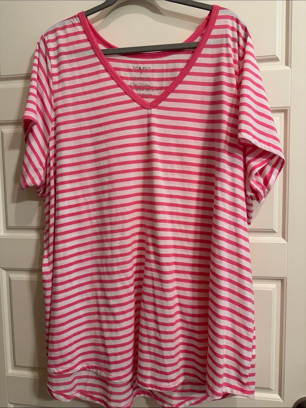 torrid Pink & White Striped V-Neck Tee Shirt